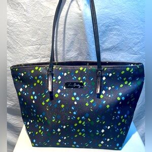 Vera Bradley Blue and Green Tote Bag with Playful Pattern Faux leather